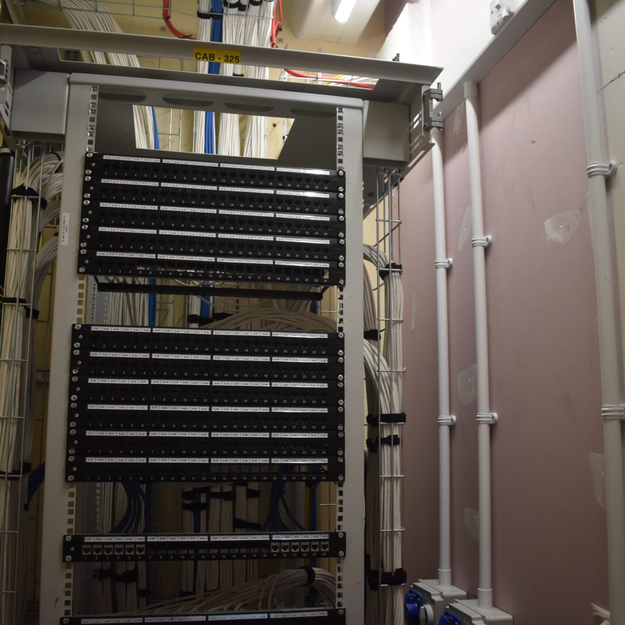 Zoomed in image of the a data cabinet in Aberystwyth University.